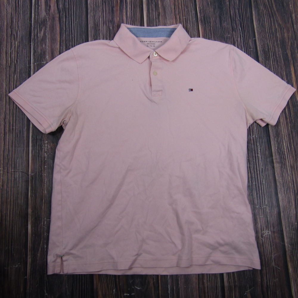 Tommy Hilfiger Polo Shirt Mens XL Pink Solid Cotton Logo Casual Short Sleeve Top